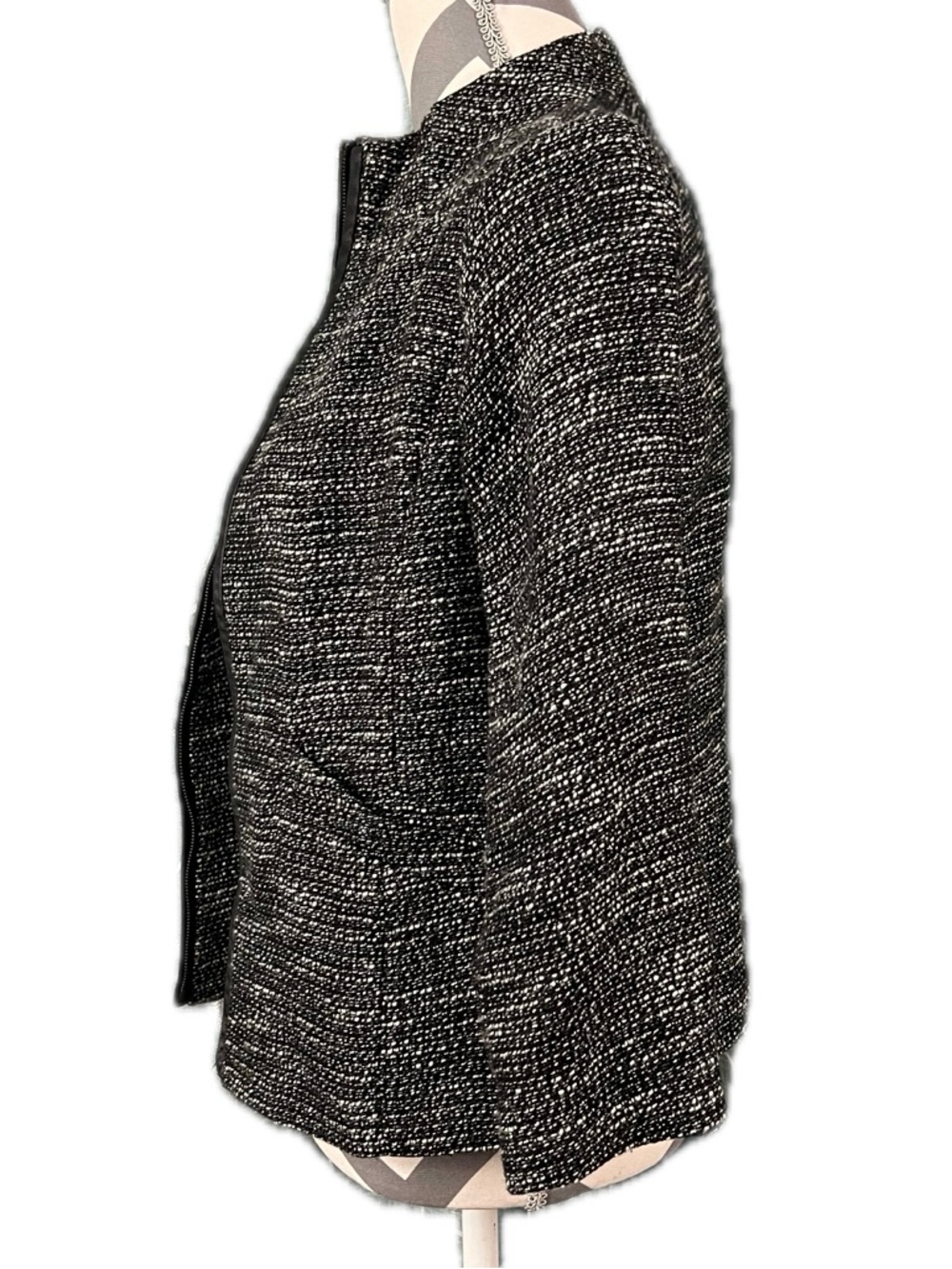 Eileen Fisher Tweed Leather Trim Jacket – Size XS - Picture 4 of 11